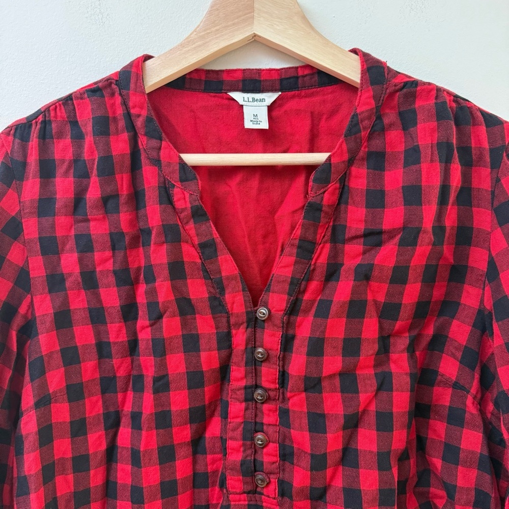 L.L. Bean Plaid Half Button-Up Shirt - Picture 2 of 8